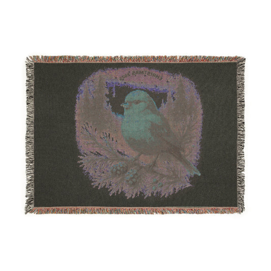 Vintage Robin Bird Woven Blanket | Pine Cone Forest Throw