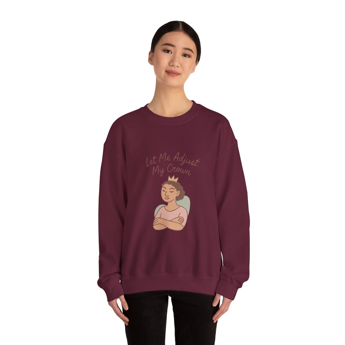 Let Me Adjust My Crown Crewneck Sweatshirt - Empowering Queen Graphic Sweatshirt